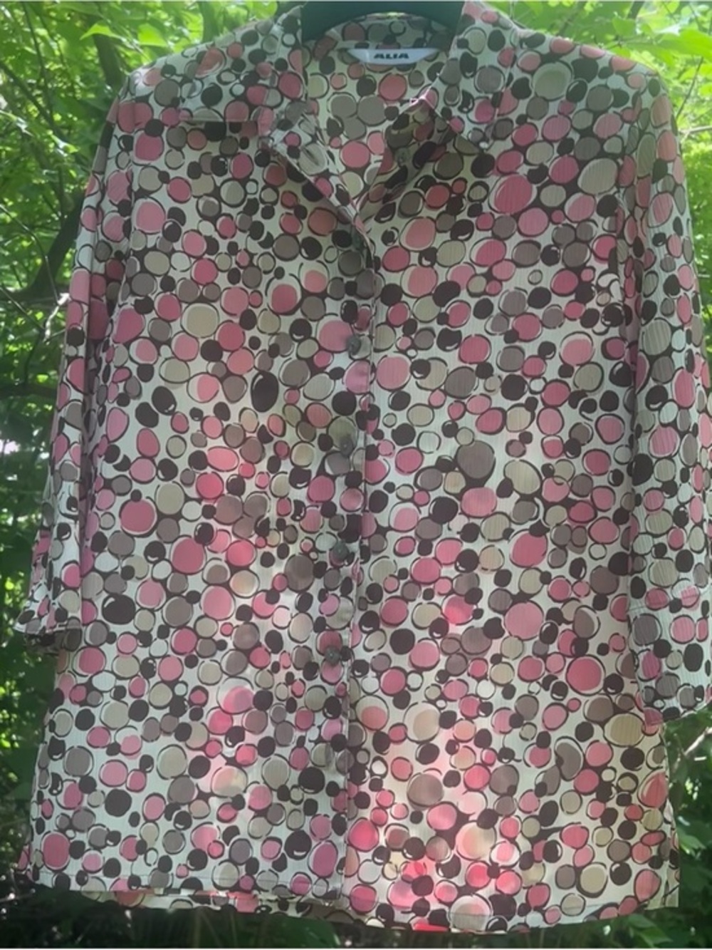 Vintage Y2K Alia Pink & Brown Retro Bubble Print Button Down Blouse